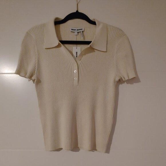 DKNY JEANS Women's short sleeve top, color Eggnog, size XL - Picture 2 of 14